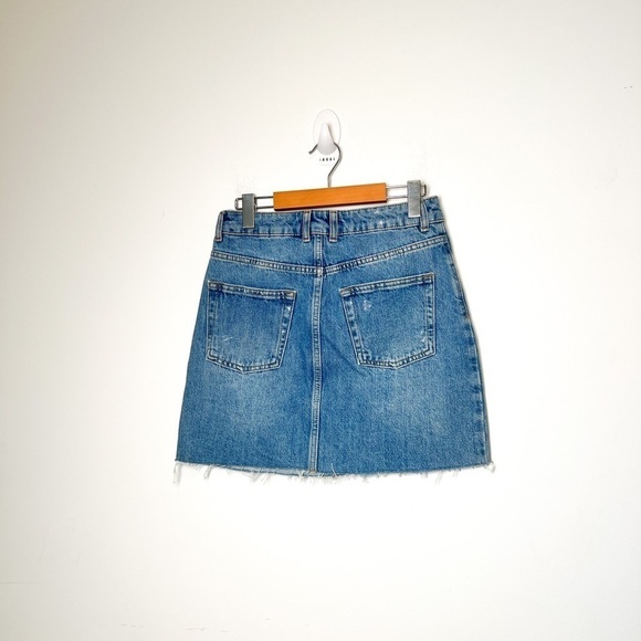 NWT Top Shop Denim Distressed High Waist Mini Denim Skirt - Picture 7 of 7